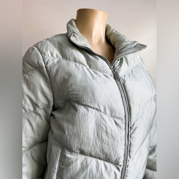 BCBG Puffer Quilted Mint Green Bomber Jacket Zip Up Bow Tie Light Weight Cozy S - Picture 3 of 10